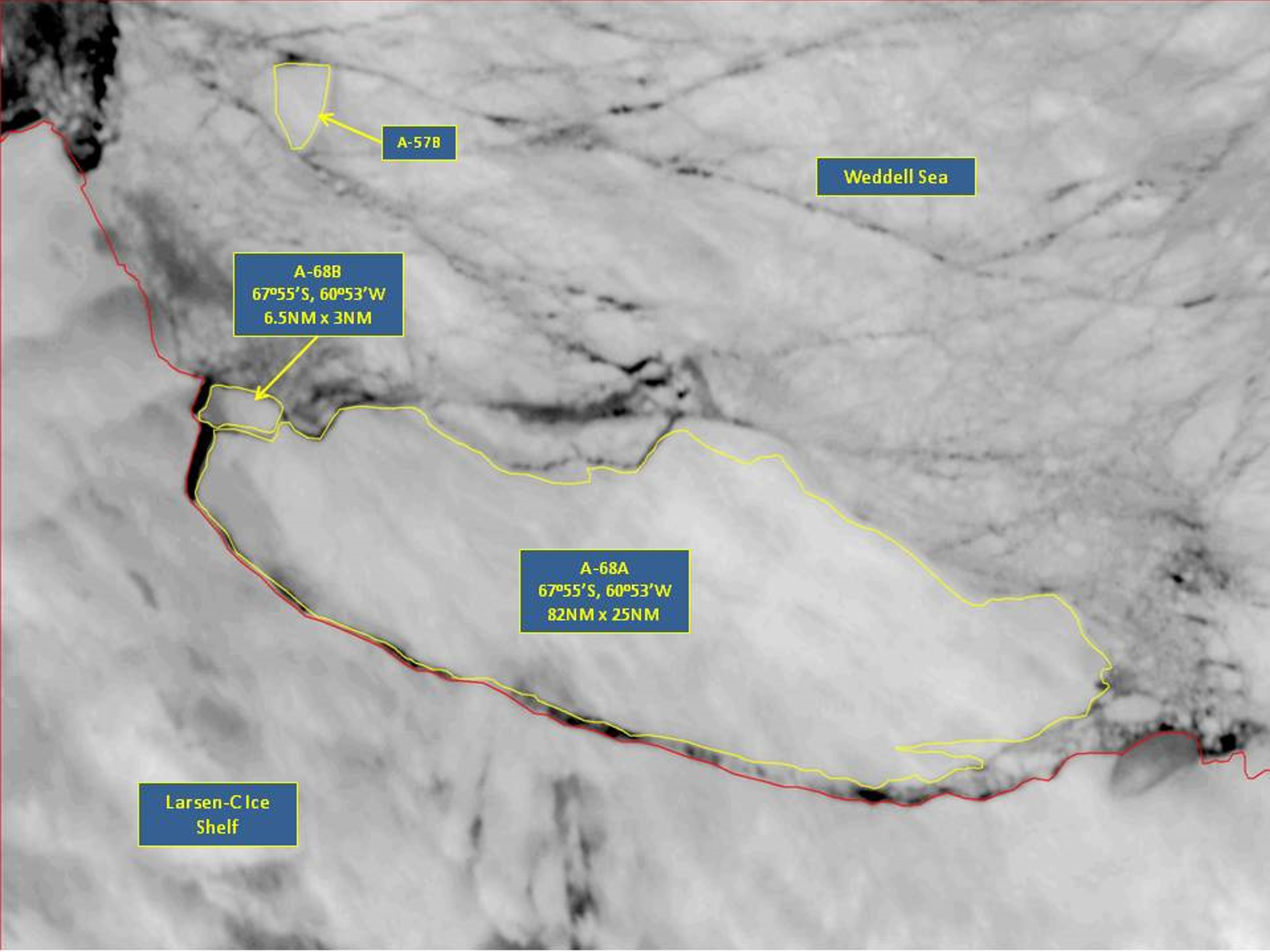 Satellite image of Iceberg A-68AB