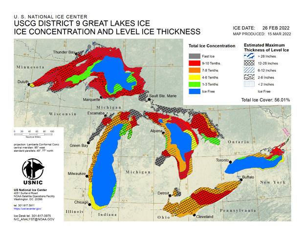 Satellite image of Great Lakes on 26 Feb 2022