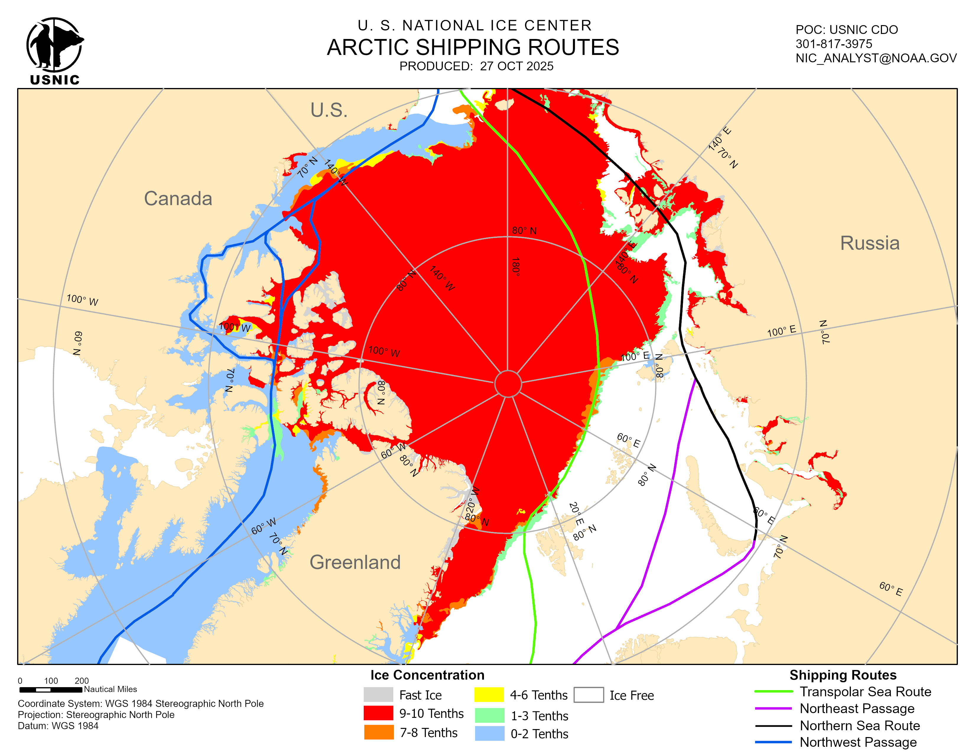 Thumbnail image of the 
             latest entire Arctic sea route chart