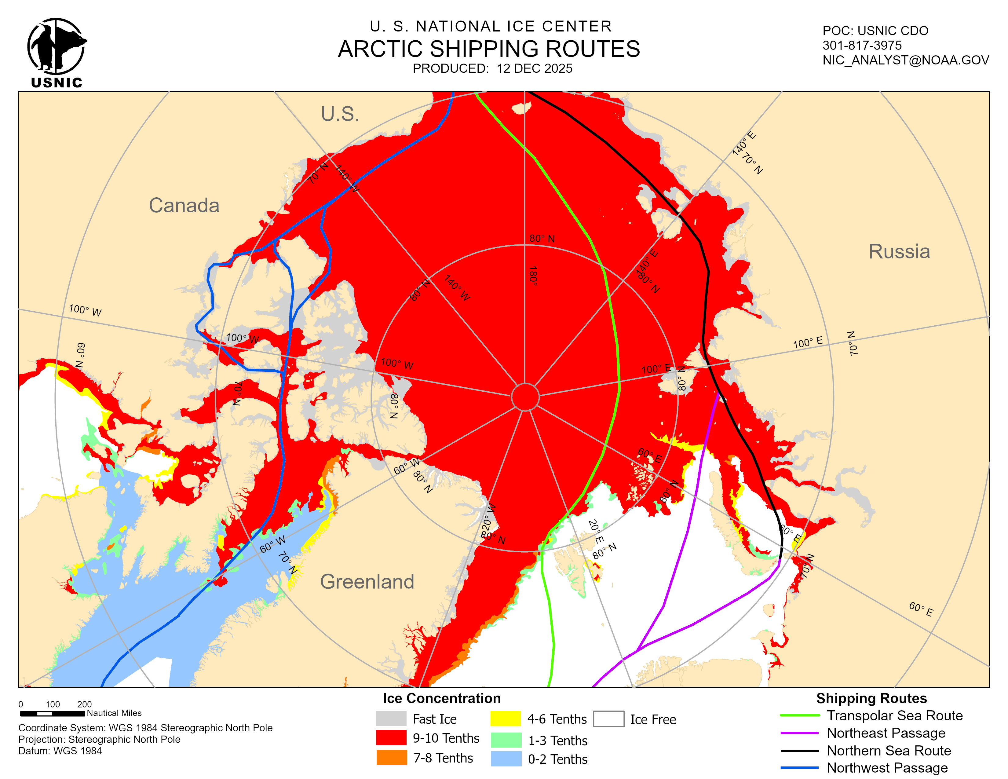 Thumbnail image of the 
             latest entire Arctic sea route chart
