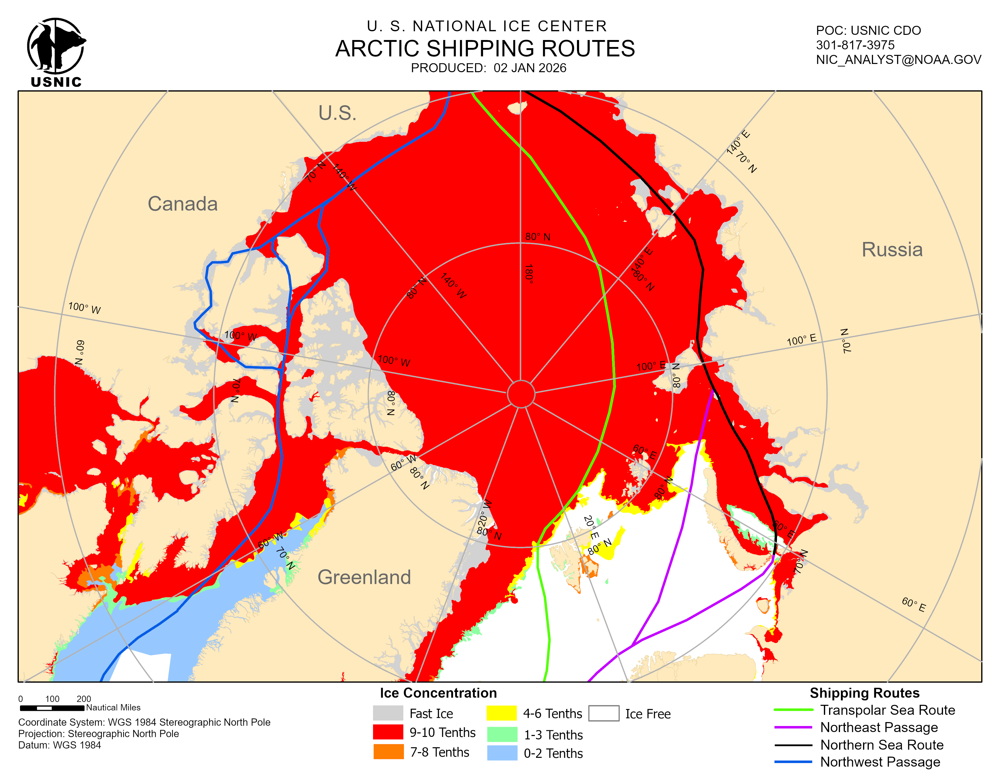 Thumbnail image of the 
             latest entire Arctic sea route chart