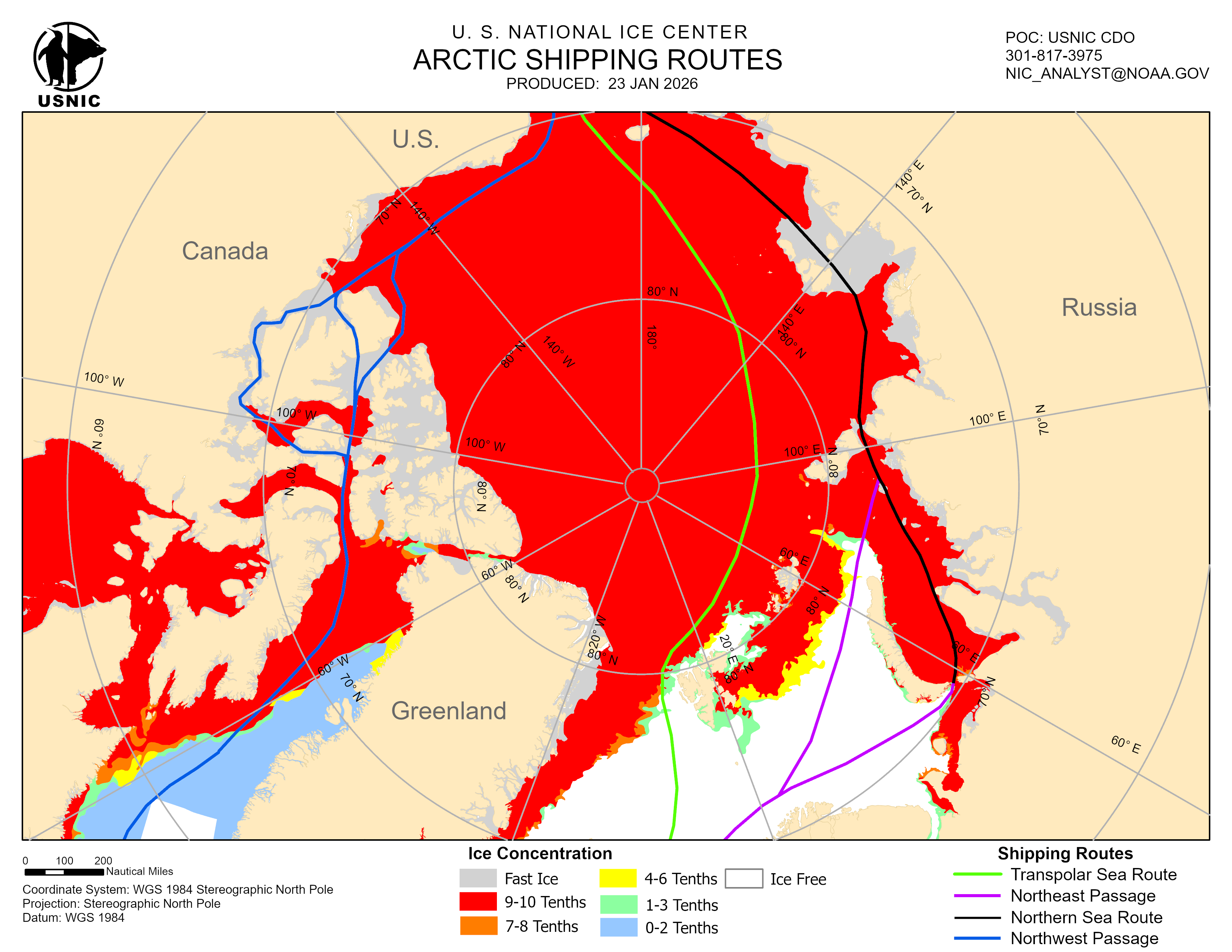 Thumbnail image of the 
             latest entire Arctic sea route chart