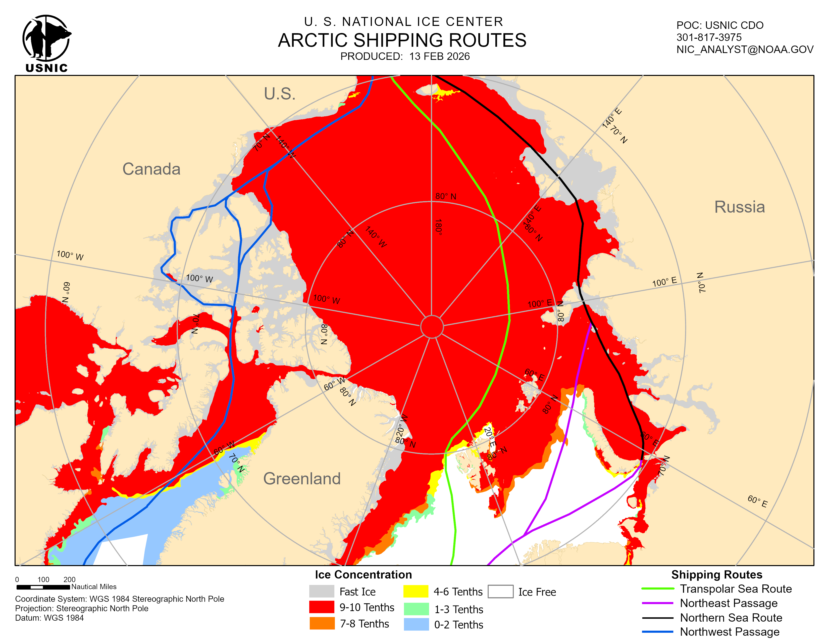 Thumbnail image of the 
             latest entire Arctic sea route chart