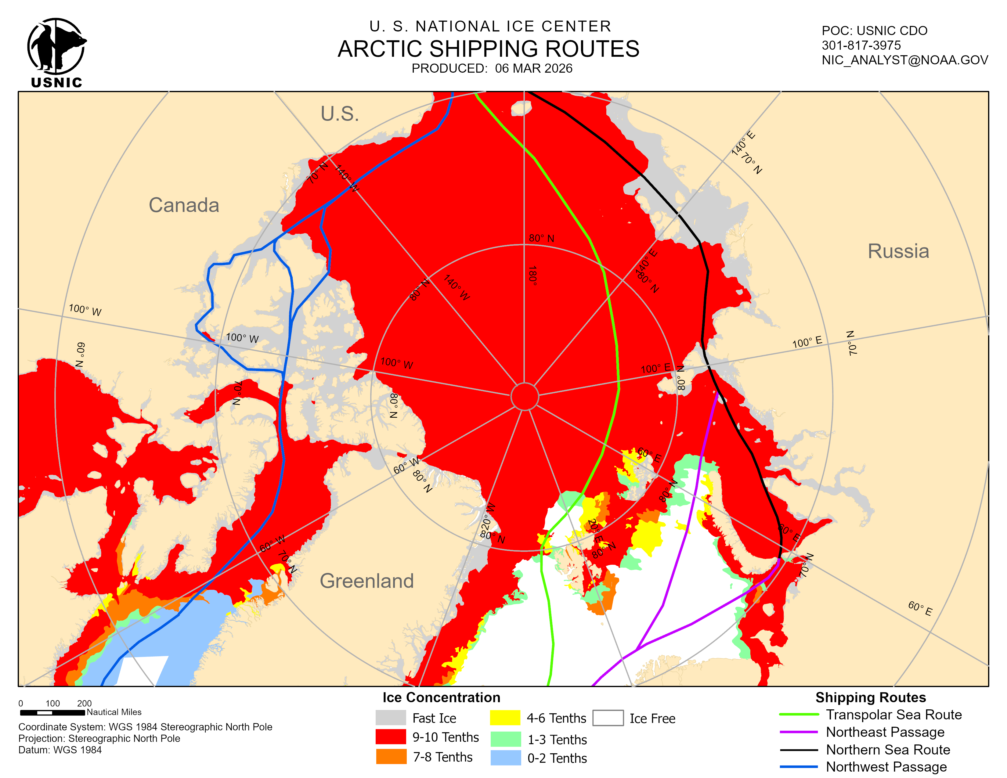 Thumbnail image of the 
             latest entire Arctic sea route chart