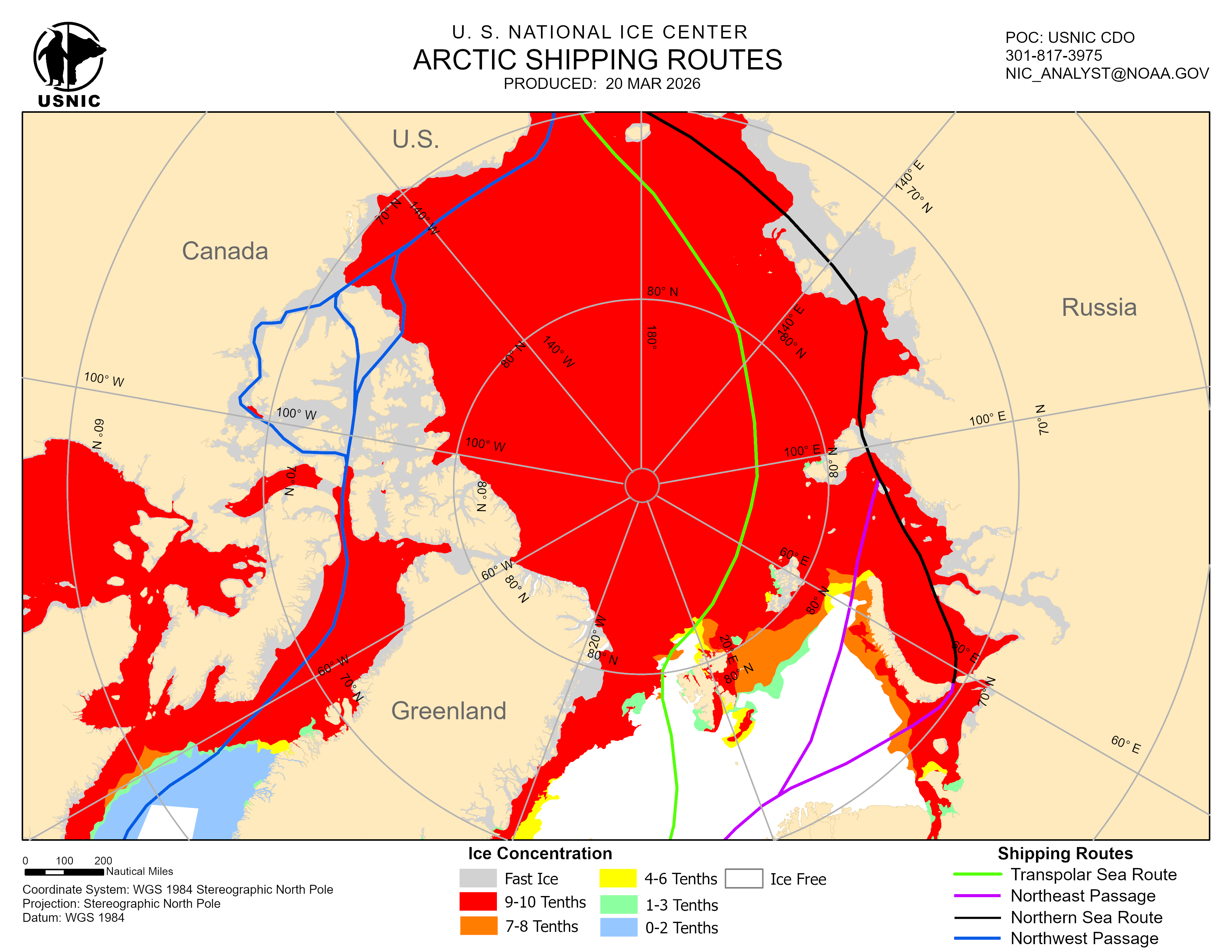 Thumbnail image of the 
             latest entire Arctic sea route chart