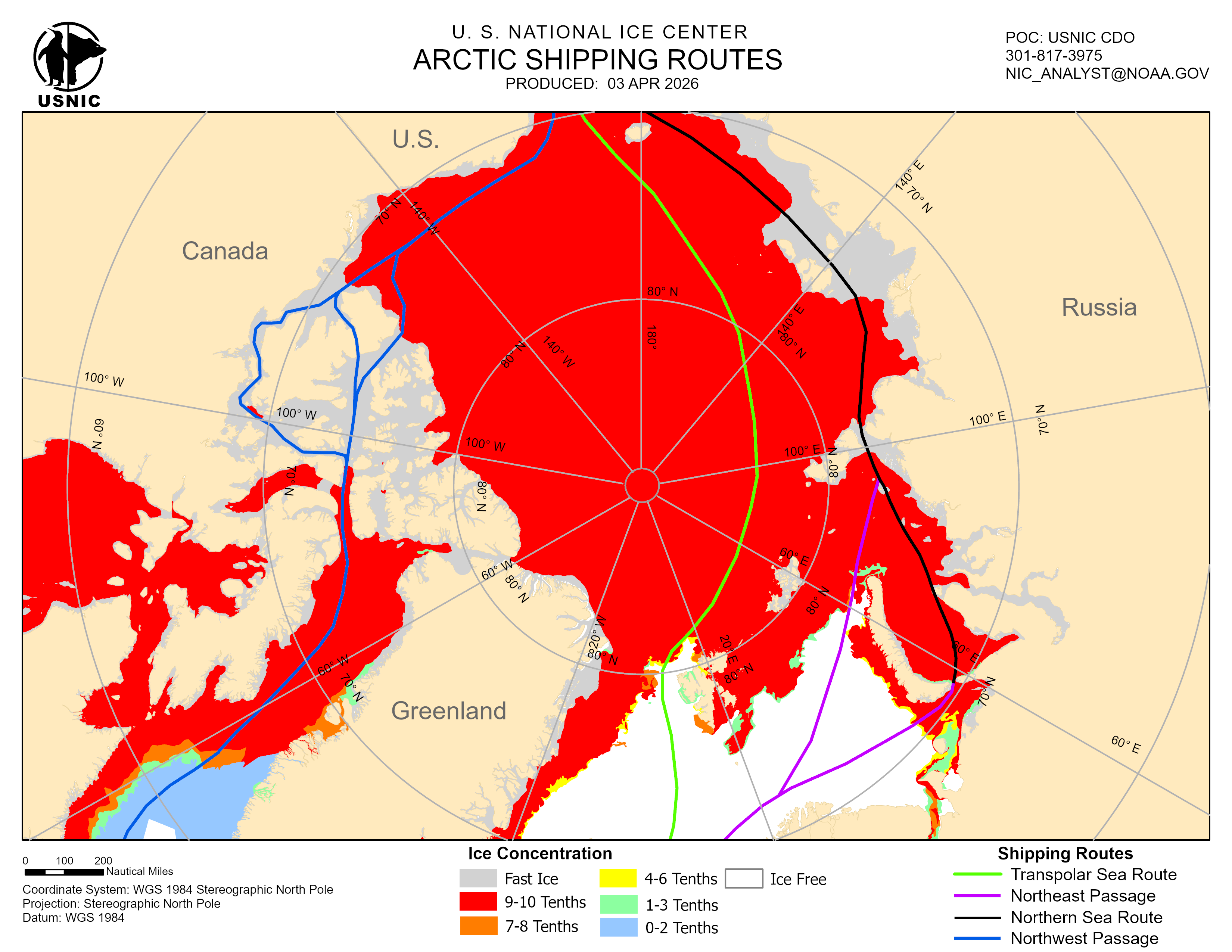 Thumbnail image of the 
             latest entire Arctic sea route chart