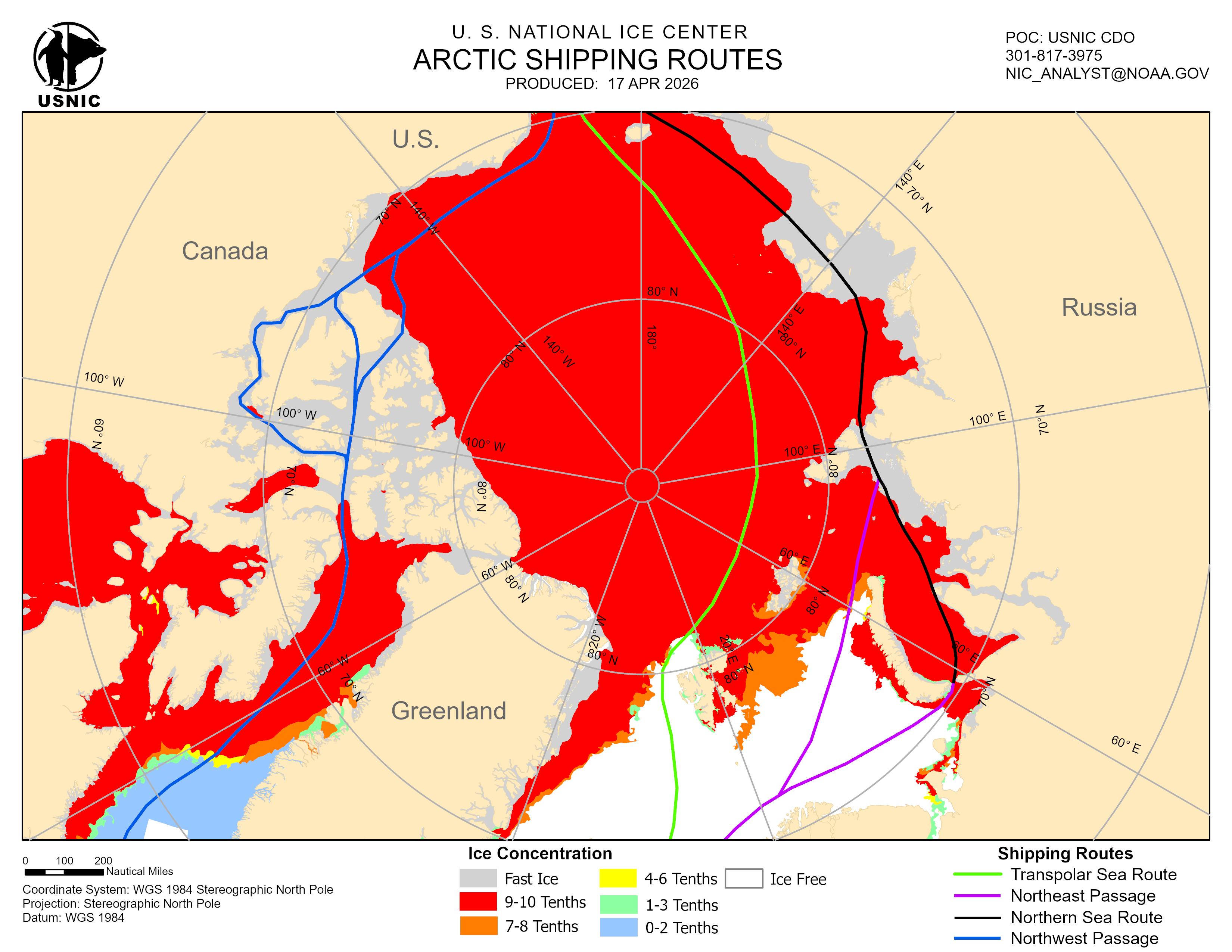Thumbnail image of the 
             latest entire Arctic sea route chart