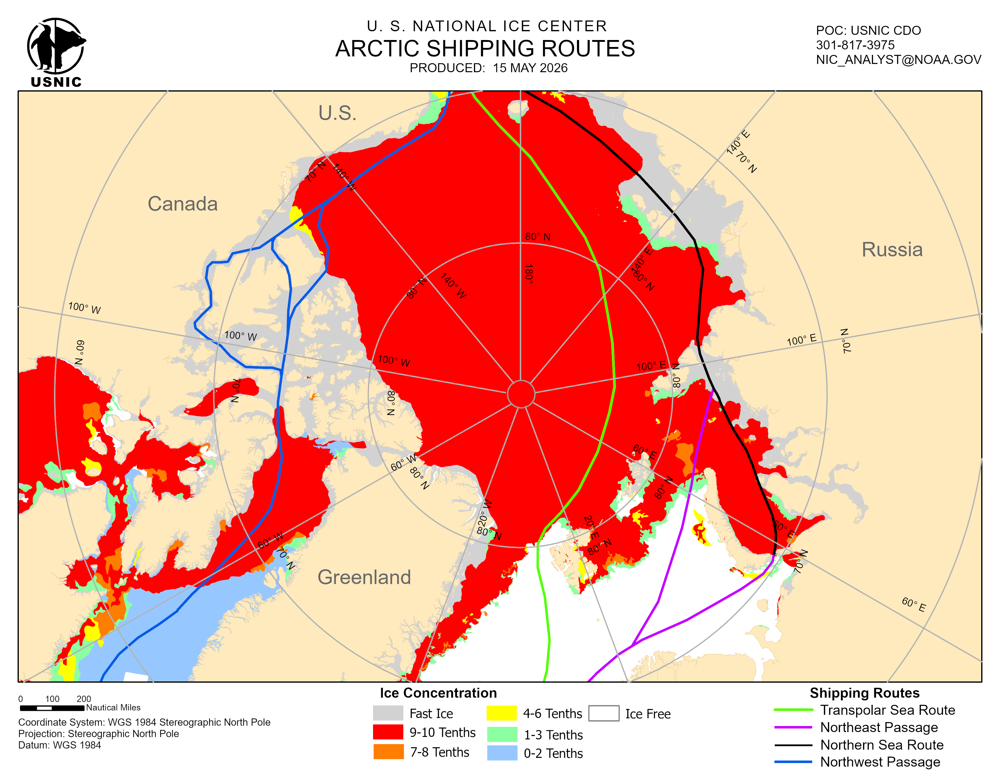 Thumbnail image of the 
             latest entire Arctic sea route chart