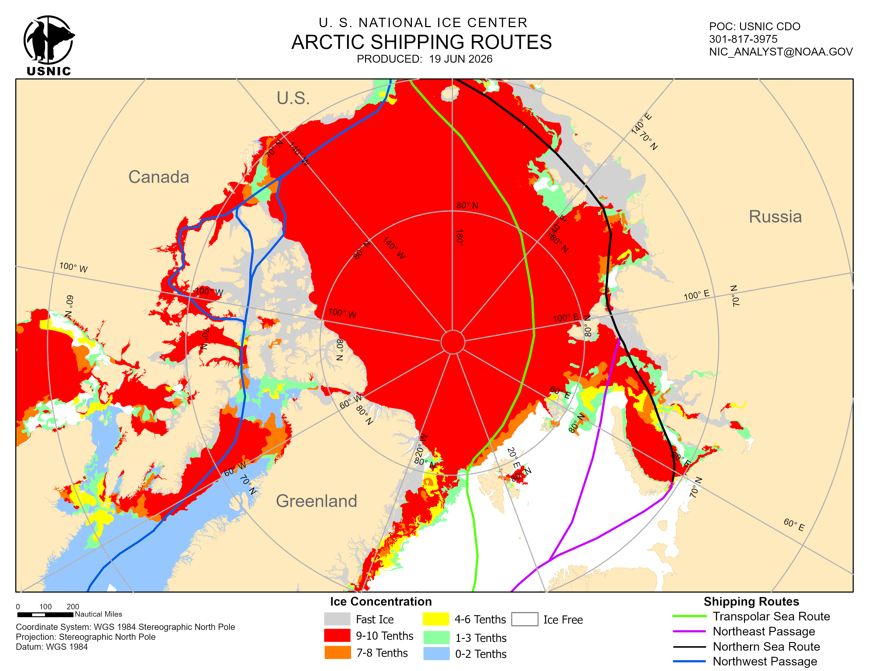 Thumbnail image of the 
             latest entire Arctic sea route chart