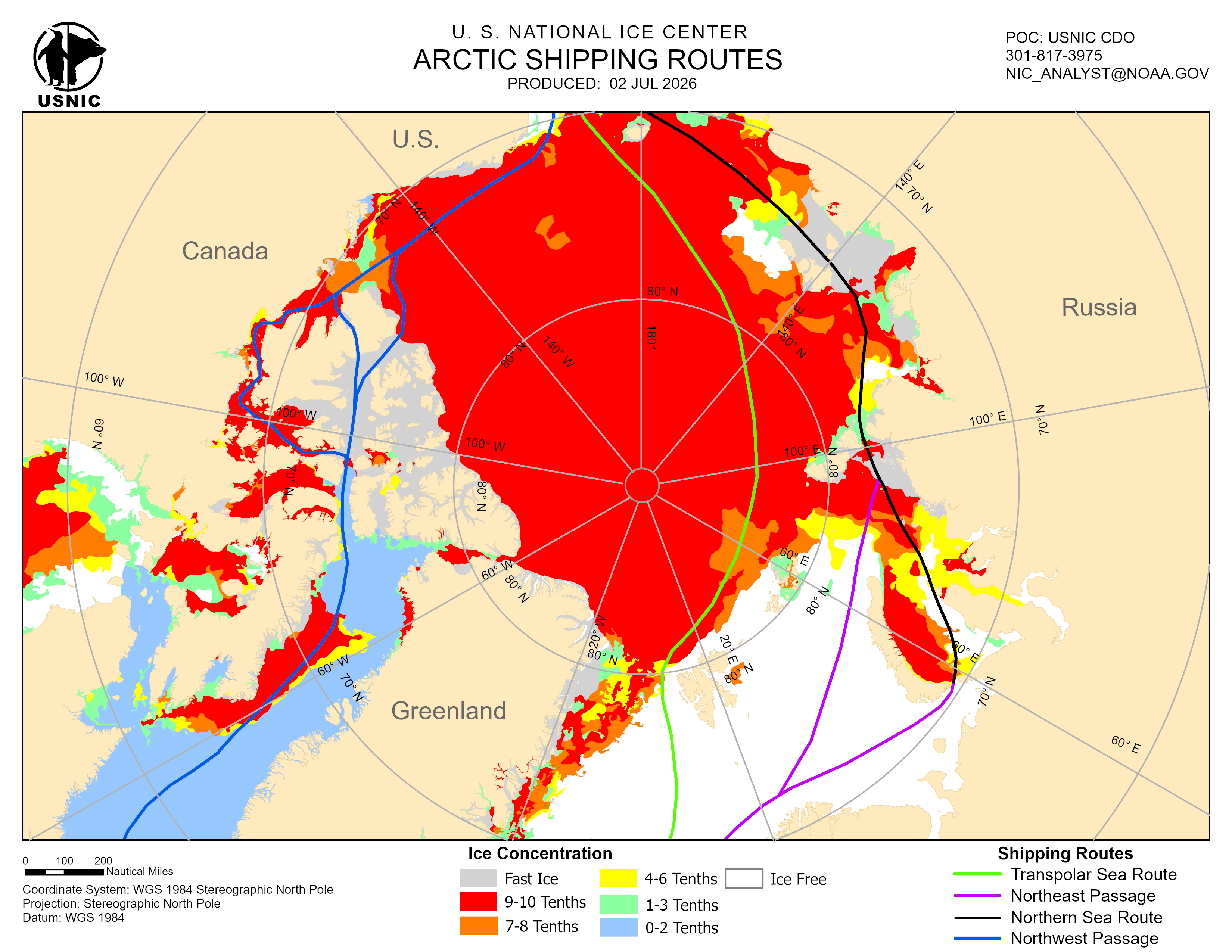 Thumbnail image of the 
             latest entire Arctic sea route chart