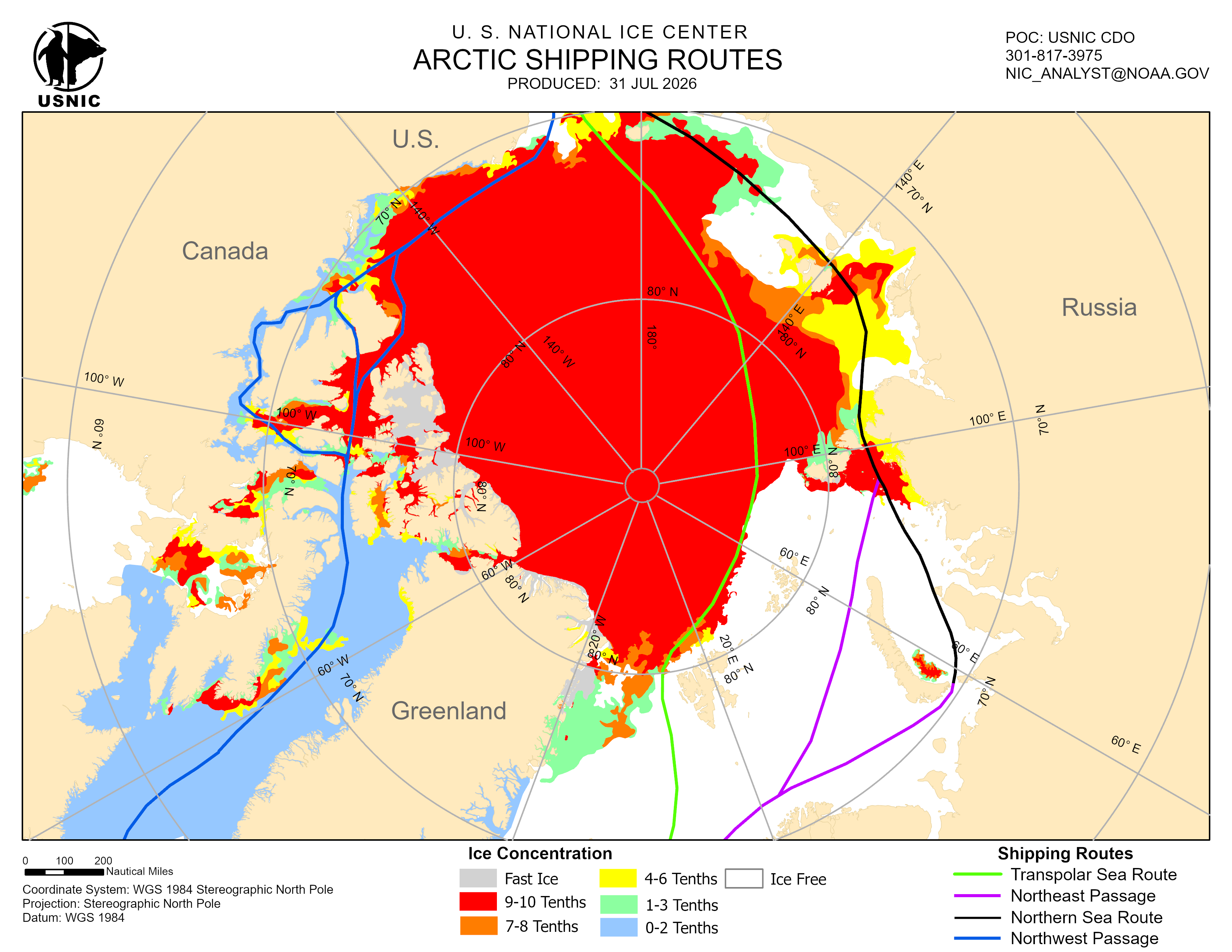 Thumbnail image of the 
             latest entire Arctic sea route chart