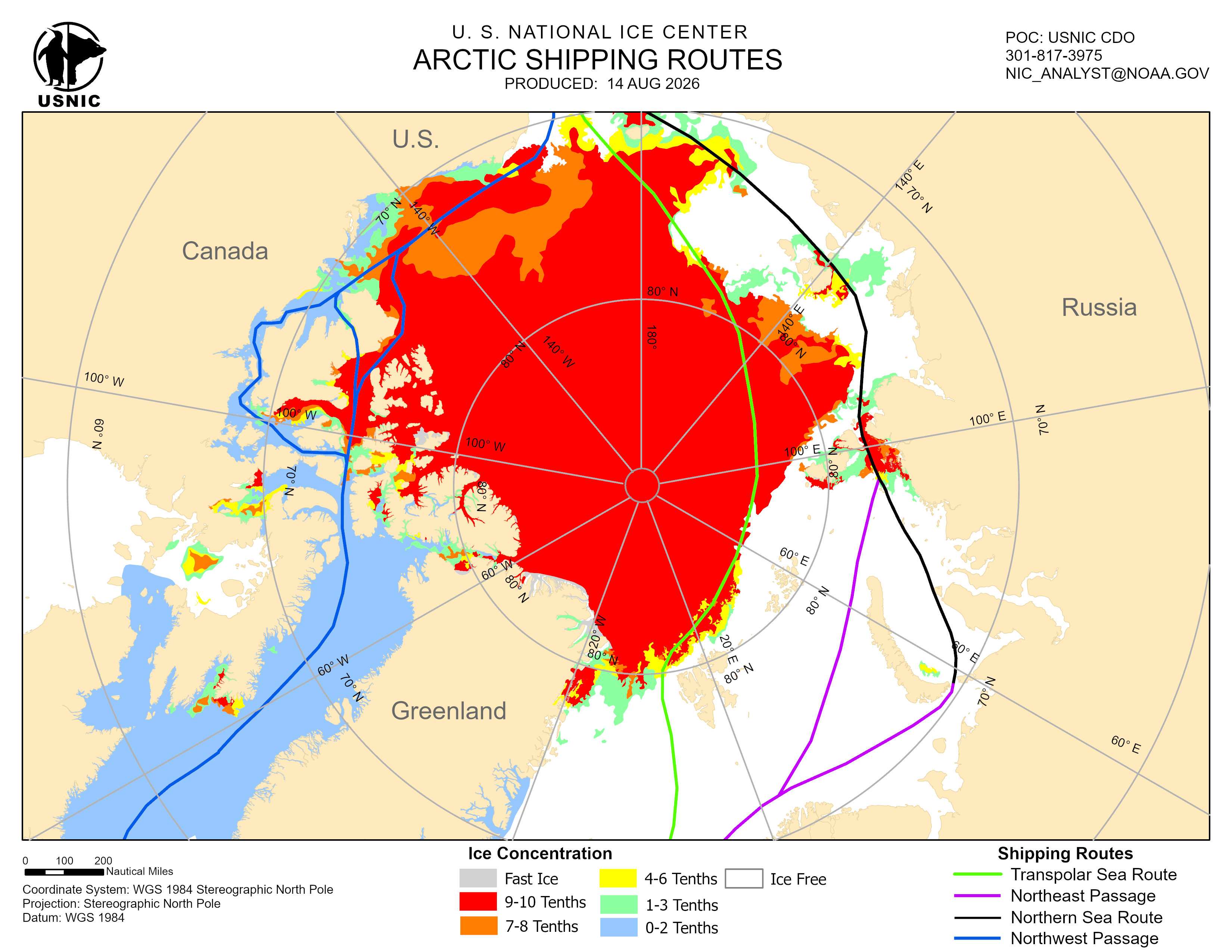 Thumbnail image of the 
             latest entire Arctic sea route chart