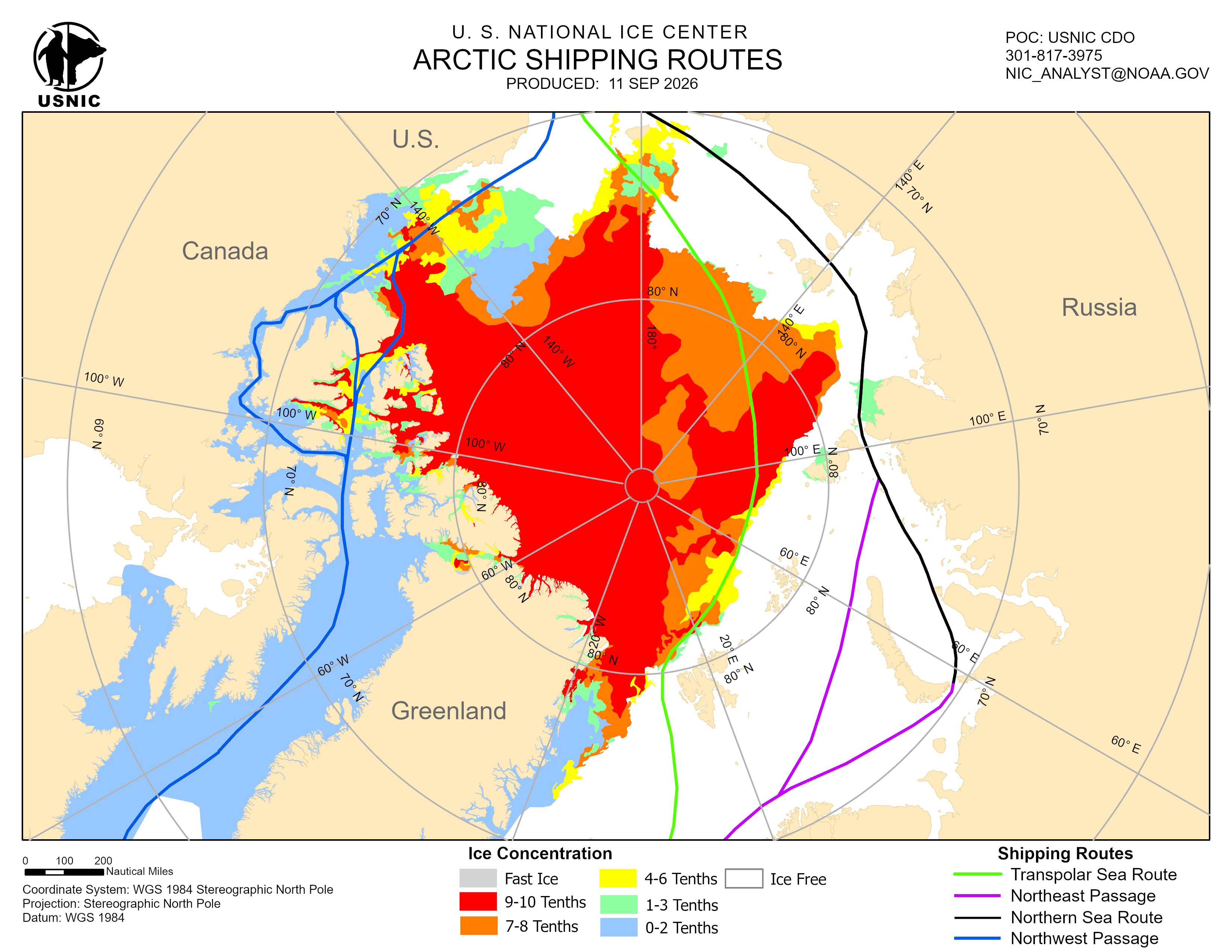 Thumbnail image of the 
             latest entire Arctic sea route chart