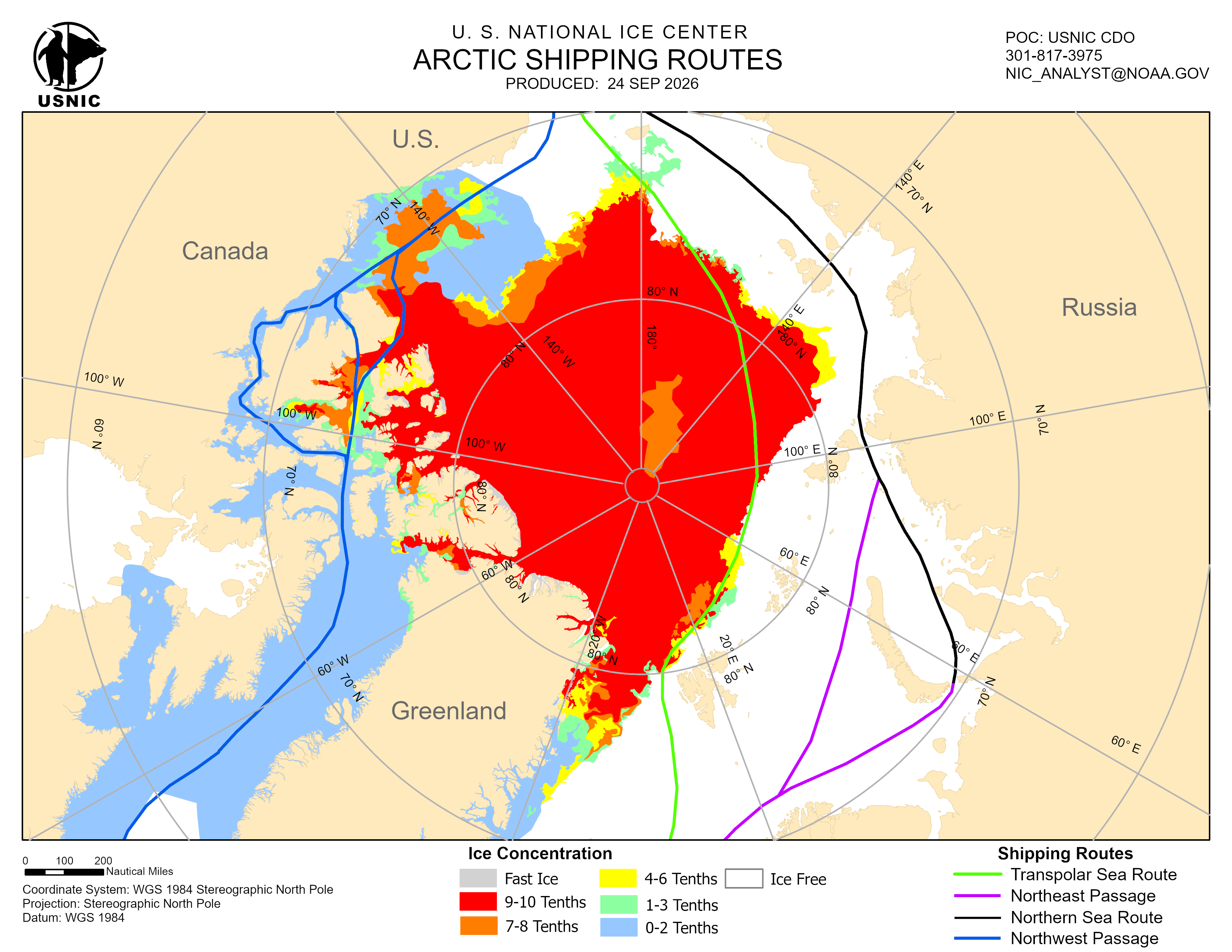 Thumbnail image of the 
             latest entire Arctic sea route chart