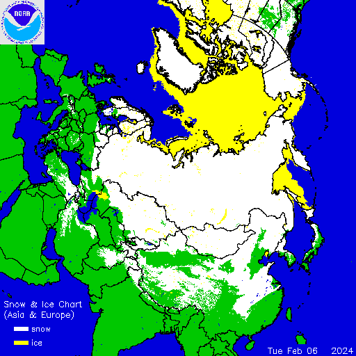 ims2024037_asiaeurope Today snow & ice depth North Hemisphere #Europe & #USA #snow (Stratul de zapadă masurat in Europa si US astazi)