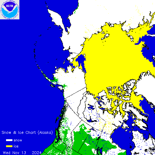 ims2024318_alaska Current Snow and Ice Depth in Europe and USA