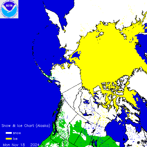 ims2024323_alaska Current Snow and Ice Depth in Europe and USA