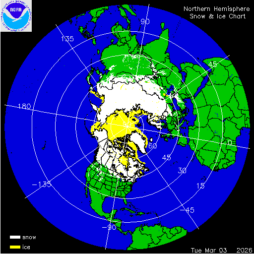 Thumbnail image 
                 of current Northern Hemisphere snow and ice chart