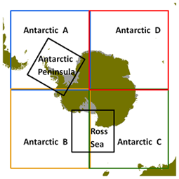 Image of Antarctic region
                 coverage color key