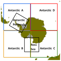 Image of Antarctic region
                 coverage color key