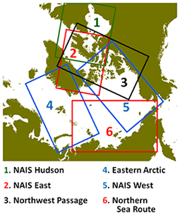 Image of Arctic region
                 coverage color key