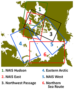 Image of Arctic region
                 coverage color key