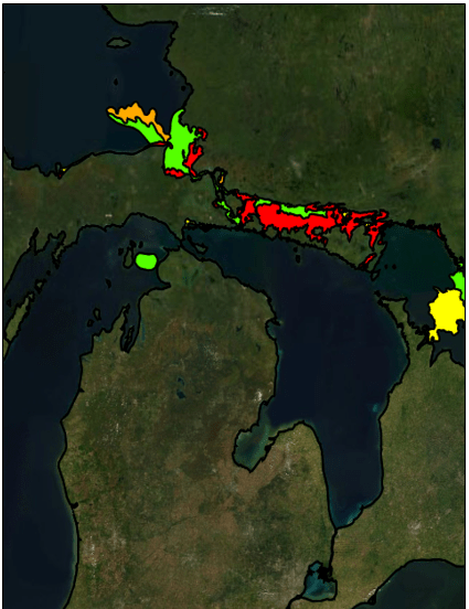 Example of Great Lakes
         KMZ file displayed in a KMZ viewer