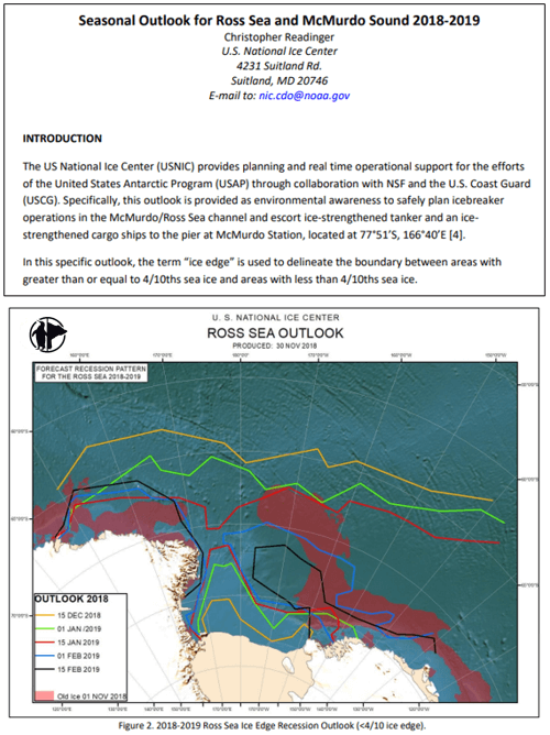 Example of Ross 
         Sea outlook write up and image.