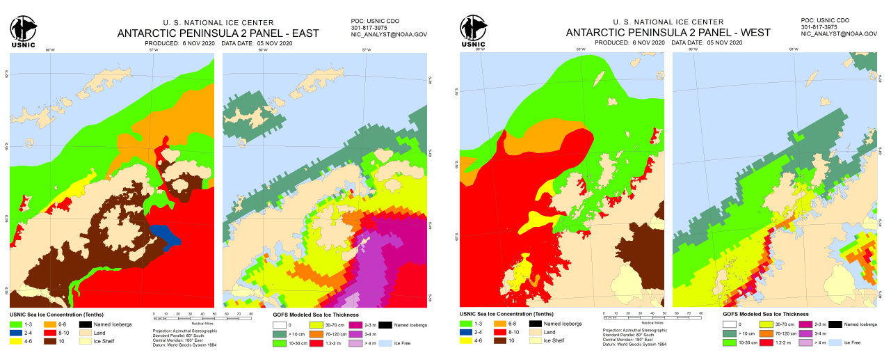 Antarctic peninsula charts, east and west