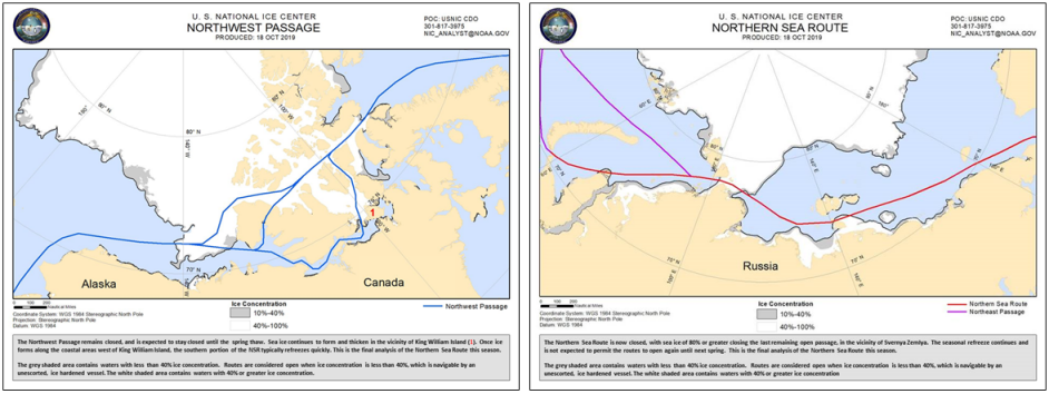 Example of the Arctic sea route chart