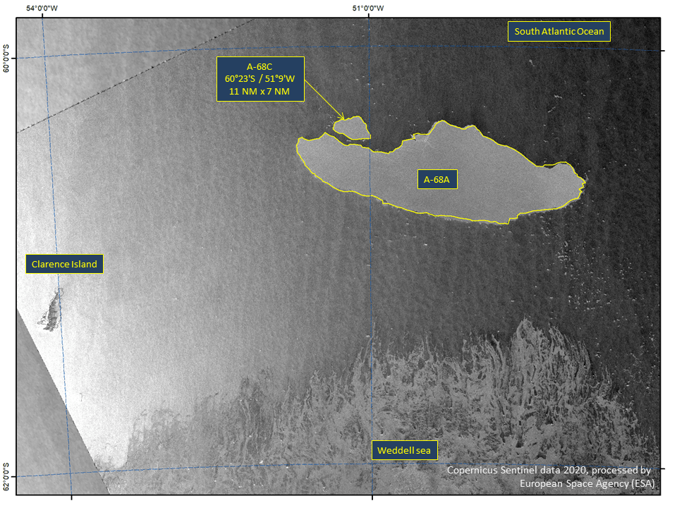 Satellite image of Iceberg A-68C