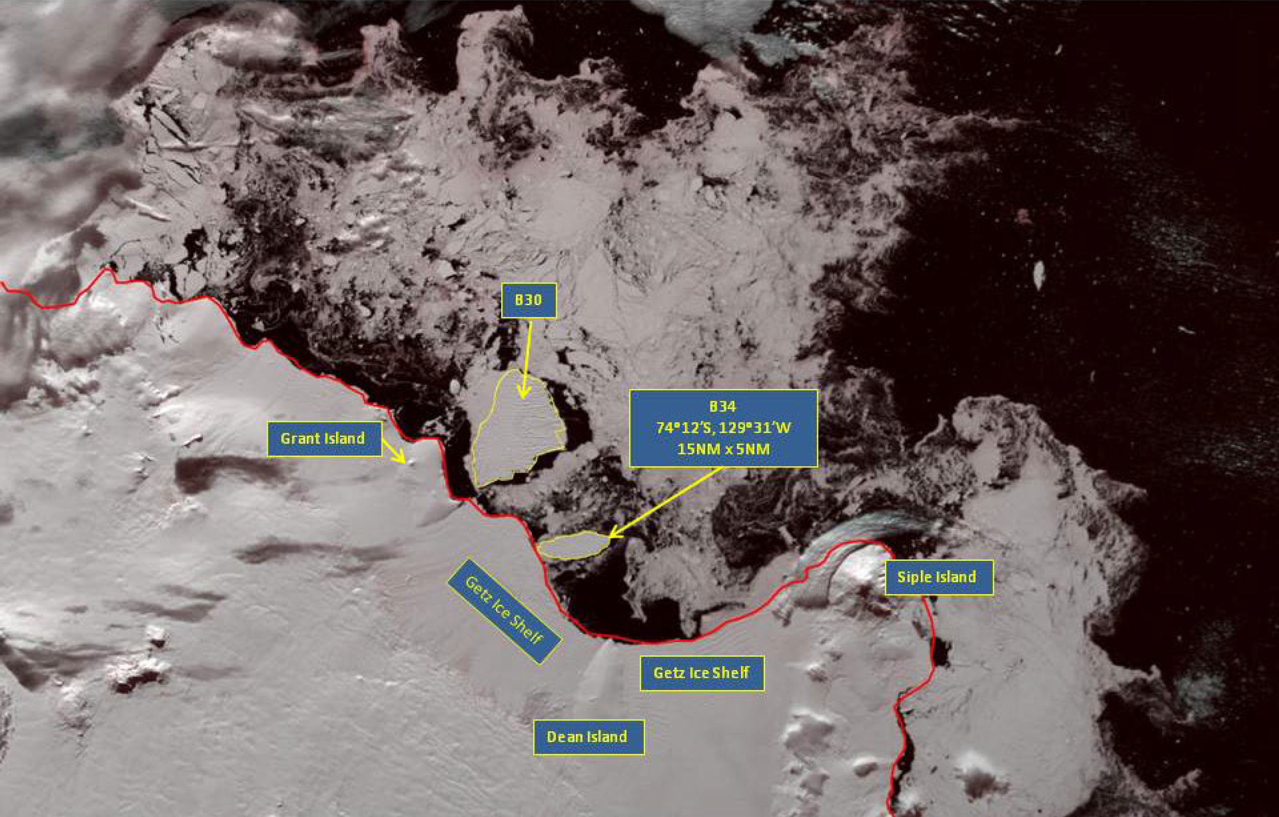 Satellite image of Iceberg B-34
