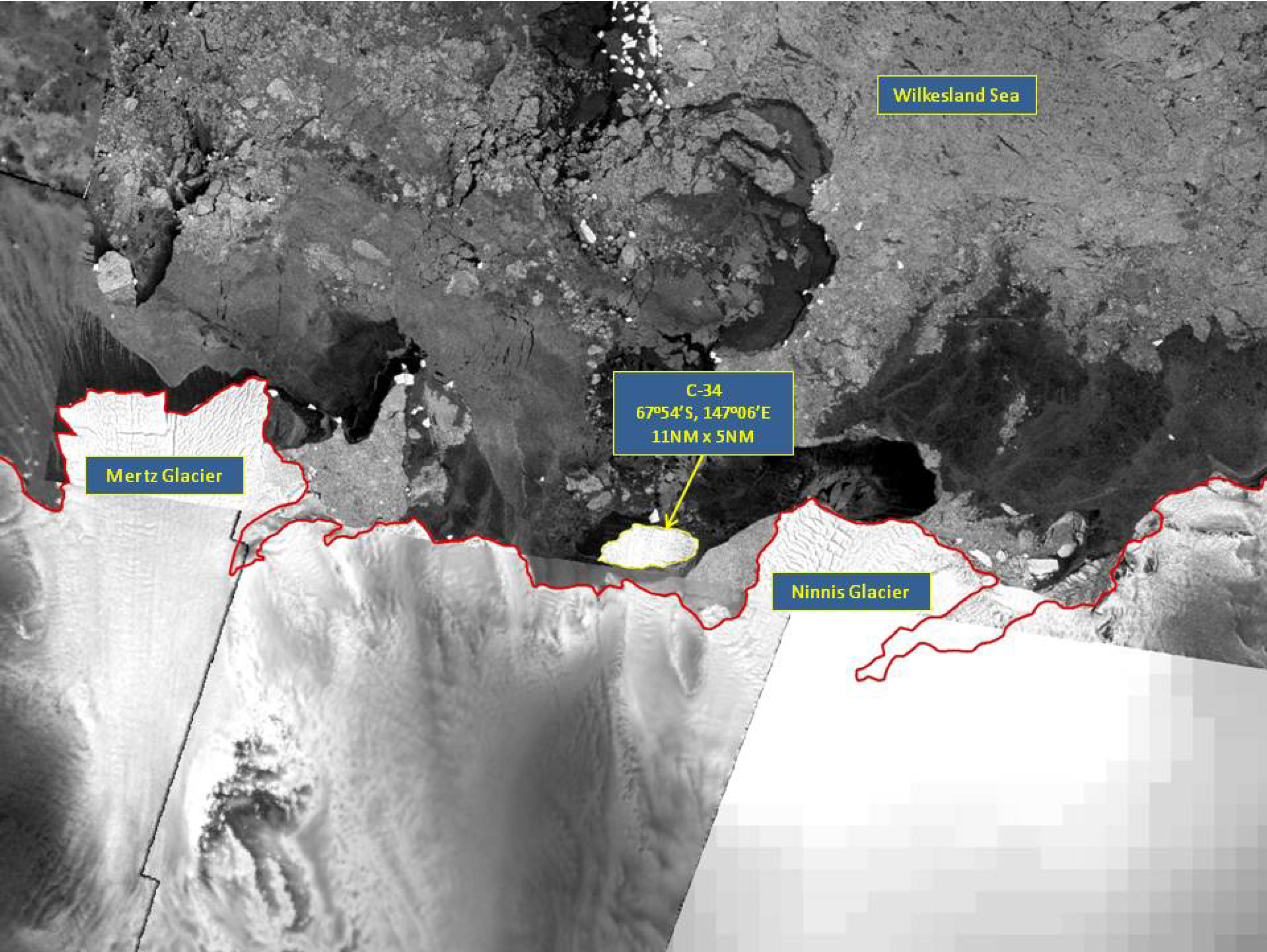 Satellite image of Iceberg C-34