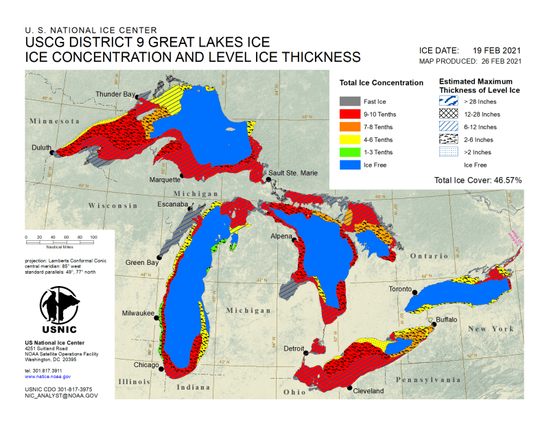 Satellite image of Great Lakes on 20 Feb 2021