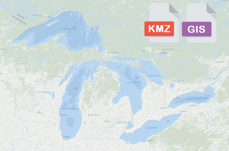 Thumbnail image of the Great Lakes denoting
             GIS and KMZ files
