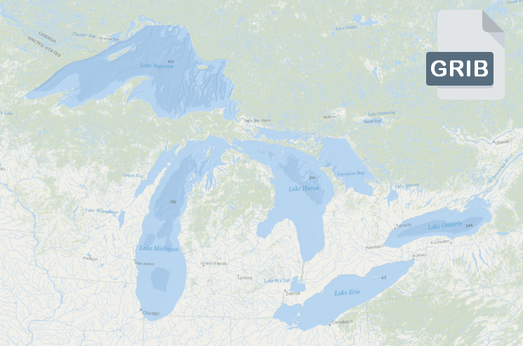 Thumbnail image of the Great Lakes denoting
             GRIB files